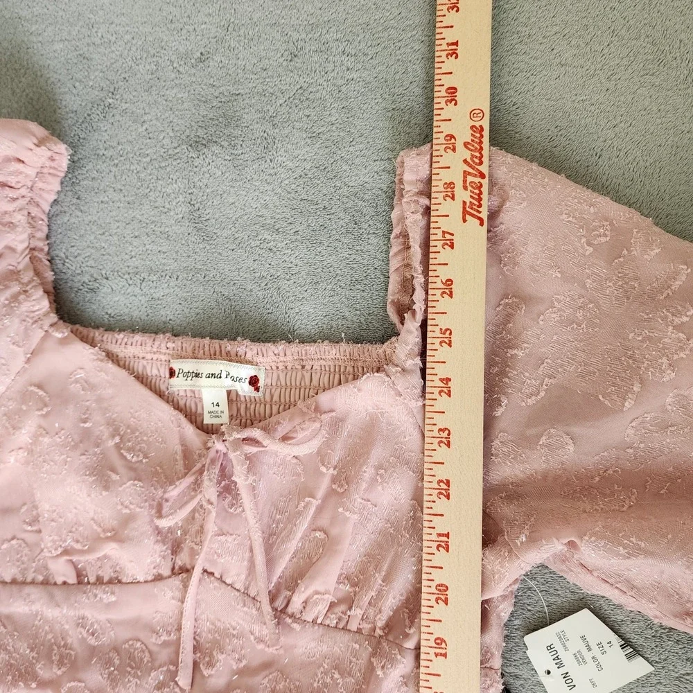 Poppies And Roses Dress Girls Size 14 Pink Triple Tier Long Sleeve‎